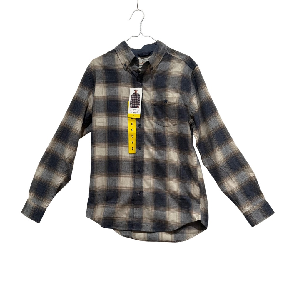 Weatherproof Vintage Grunge Blue Cream Plaid Flannel Button Down Shirt S NEW